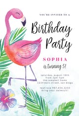 Watercolor Flamingo - Invitación De Cumpleaños